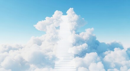 Stairway to Heaven White Clouds Blue Sky 3D Render
