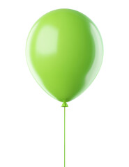 Bright green balloon with string, isolated on transparent background