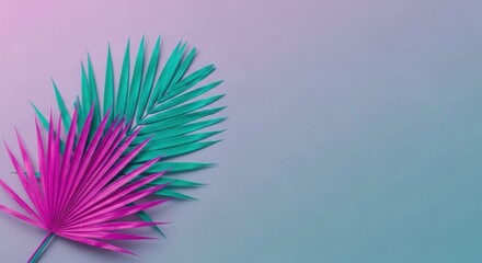 Vibrant Pink and Teal Palm Leaves on Gradient Background