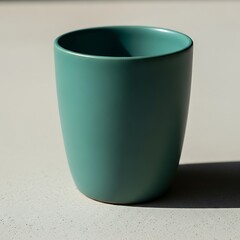 Teal Ceramic Tumbler with Harsh Shadow on Light Background