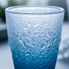 Frosted Blue Glass with Ice Crystals and Cold Condensation