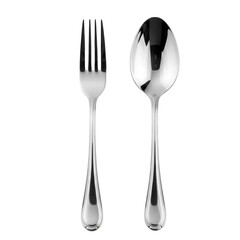 Shiny stainless steel fork and spoon isolated on white background