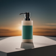 Cream Plastic Pump Bottle with Green Label Product Shot