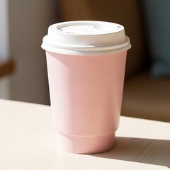 Pastel Pink Coffee Cup with Lid in Bright Natural Light