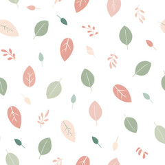 Minimalist Leaf Seamless Pattern in Soft Earth Tones and Sage Green