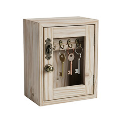 Wooden key holder cabinet with old keys inside