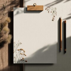 minimal letterhead template with pencil and nature elements
