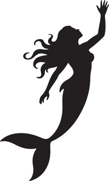 Elegant Mermaid Silhouette Reaching Upwards, Fantasy Vector Icon