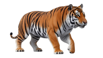 Majestic Tiger Walking on a Black Background with Detailed Fur and Stripes, Cinematic Lighting