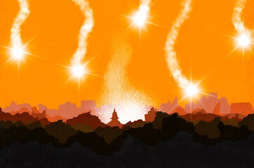 Bombs fall on a City