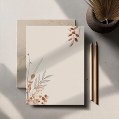 minimal letterhead template with pencil and nature elements