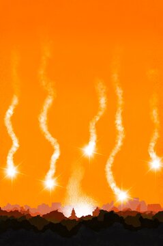 Bombs fall on a City