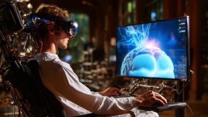 Exploring the Future of Virtual Reality: A Researcher Engaged in Brain Activity Analysis Using Advanced VR Technology in a High-Tech Laboratory Setting - Powered by Adobe