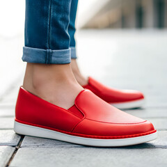 closeup of a person wearing casual stylish and com