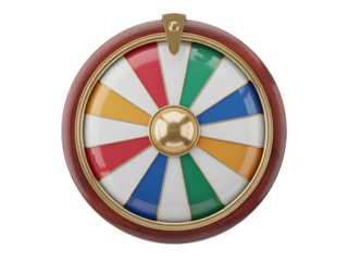 Prize Wheel Spinning with Colorful Segments and Gold Accent, Isolated on Black Background