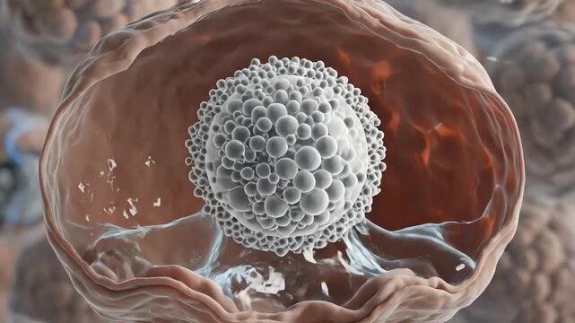 Ovulation at a microscopic level. Hormonal pulses trigger the follicle wall to thin gently until the mature oocyte is released into the surrounding space
