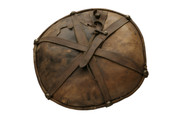 Ancient celtic shield with intricate metalwork isolated on transparent background