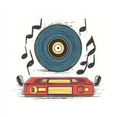 Vintage vinyl record and cassette player isolated on transparent background isolated on transparent background