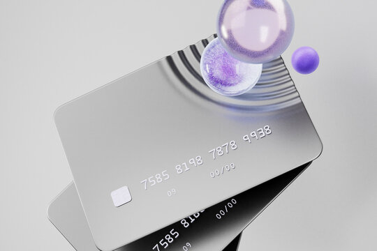 3D render of sphere hitting credit card surface