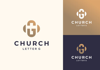Letter G Church Cross Crucifix Christ Gold Modern Creative Vector Logo Design Illustration