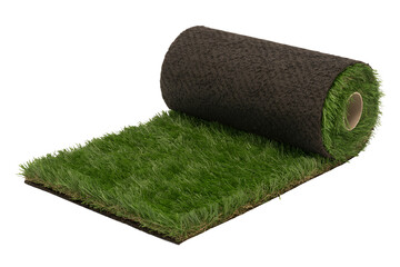Rolled up sod grass for landscaping isolated on transparent background