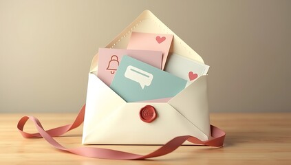 An envelope filled with muted notification icons, sealed and untouched, symbolizing unread emotional communication