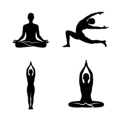 People practicing different yoga poses silhouette Vector