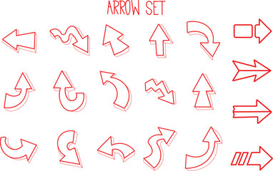Collection of hand drawn red outline directional arrows pointing various ways for design guidance and navigation symbols.