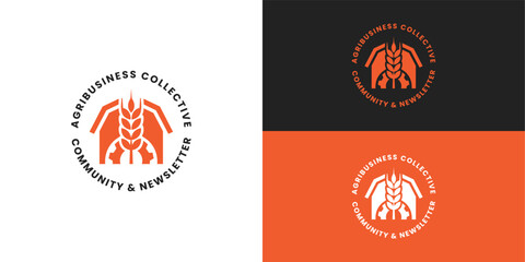 A modern logo that balances agriculture and technology. Featuring an orange barn, a wheat stalk, and a gear, it symbolizes the innovative community and newsletter of the Agribusiness Collective.