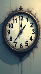 A stretched wall clock with compressed numbers, symbolizing lack of time in modern life