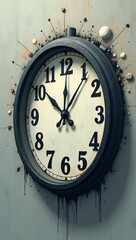 A stretched wall clock with compressed numbers, symbolizing lack of time in modern life