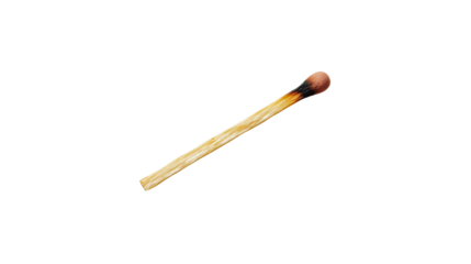 Matchstick with burnt head representing end, burnout, exhaustion, and completion on transparent background