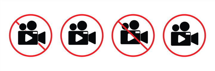 No video recording prohibition sign with outlined camera icon representing filming restriction privacy and security flat vector illustration
