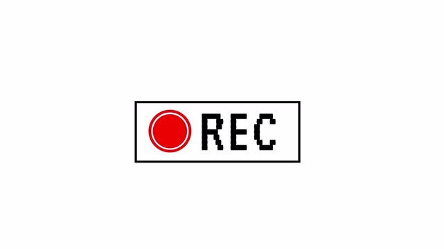 Recording button icon animation with blinking rec text, 4k video