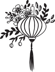 Vector illustration of a bunch of black and white flowers surrounded by fresh autumn pumpkins, apples, and green leaves for a healthy nature holiday decoration isolated on white