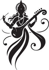 Vector illustration of a woman with a sword playing a cello as a musical person in a jazz band silhouette art