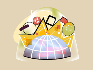 Global sphere with stars, icons and abstract social media elements