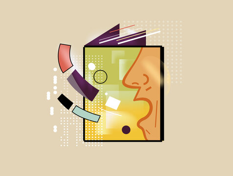 Storytelling and communication concept with person speaking from book