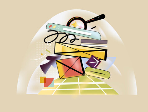 Email and web interface concept with search bar and digital elements