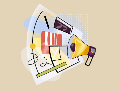 Marketing communication concept with megaphone and digital elements