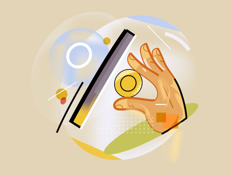 Illustration of a hand holding a coin 