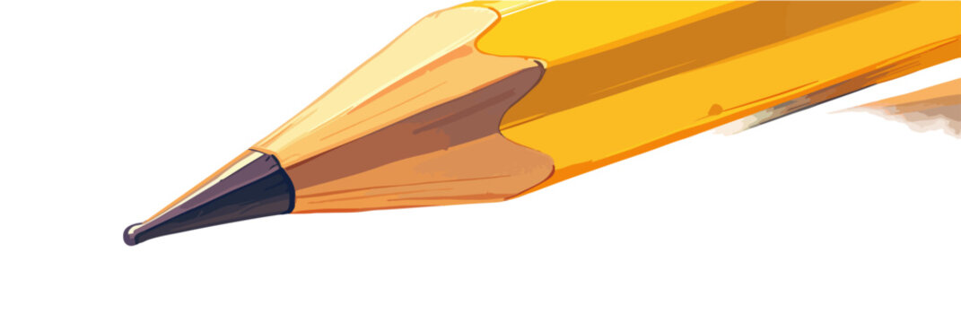 흰색 배경에 선명하게 초점이 맞춰진 노란색 연필의 뾰족한 심 부분이 클로즈업되어 교육, 창의성, 아이디어 개념을 상징합니다.