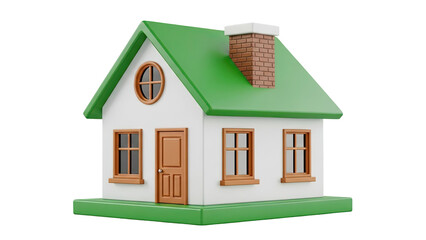 Cartoon House with Green Roof and Chimney