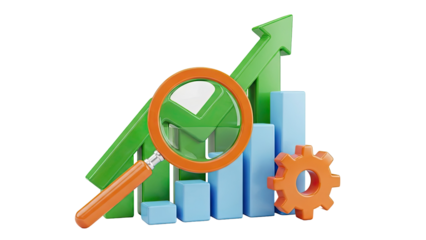 Financial Growth Analysis with Magnifying Glass and Gear