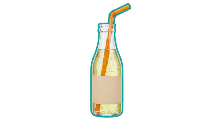 Bottle of fizzy yellow drink with orange straw
