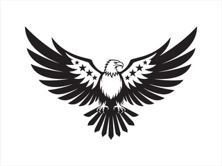 Obraz premium American eagle with flag vector illustration, Patriotic eagle with American flag wings silhouette vector illustration 