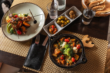 Moroccan meal served with leather cutlery pouch