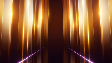 Luxury Golden Stage with Cinematic Light Beams and Vertical Columns