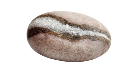 Obraz premium Polished banded mineral rock with crystalline inclusions revealing natural geology formation on transparent background