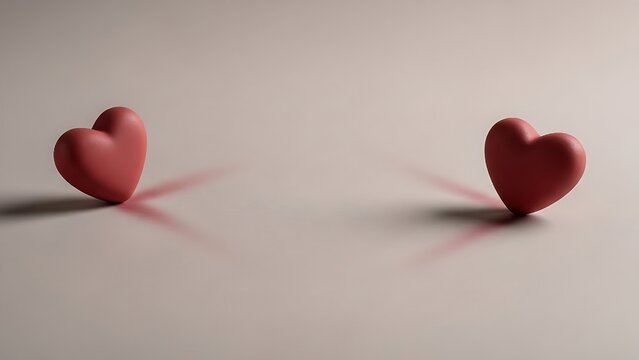 Two Red Hearts Separated by Distance Representing Long Distance Relationships and Loneliness